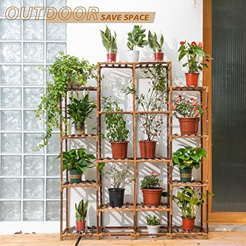 Uneedem Plant Stand Indoor Outdoor, 14 Tiered Plant Shelf Wood Plant Rack - Image 4