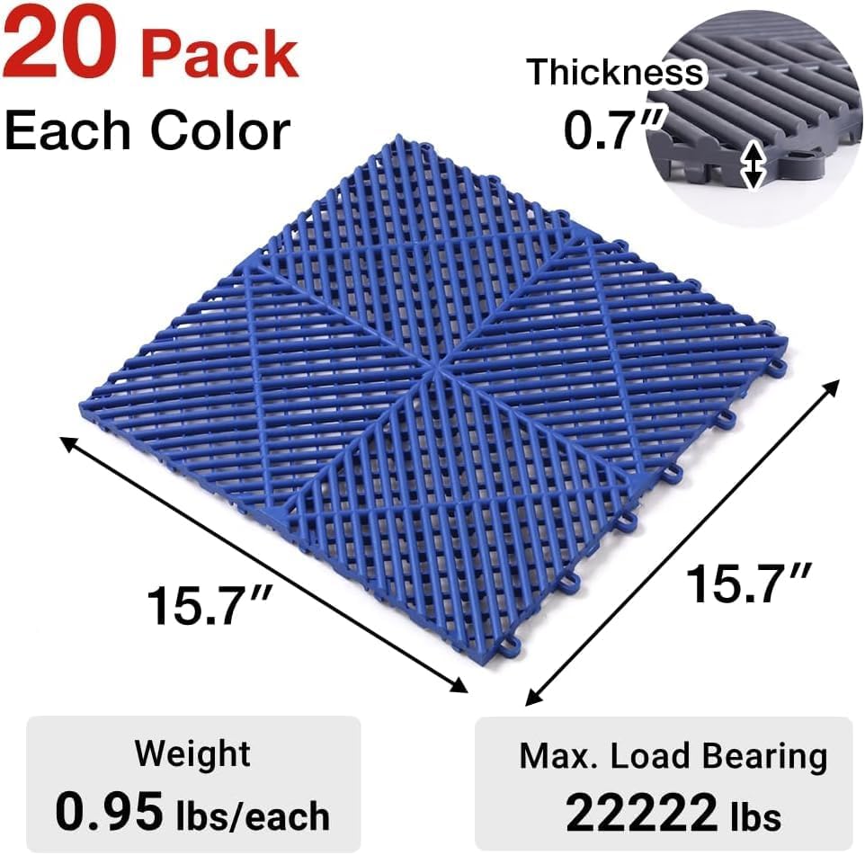 Japard Garage Floor Tiles, 20 Pack Interlocking Flooring Drainage 15.7 x 15.7 - Image 5