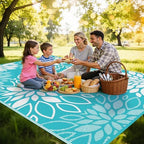 HEBE Waterproof Outdoor Rug 9'x12', Floral Reversible Plastic Patio Rug - Image 3