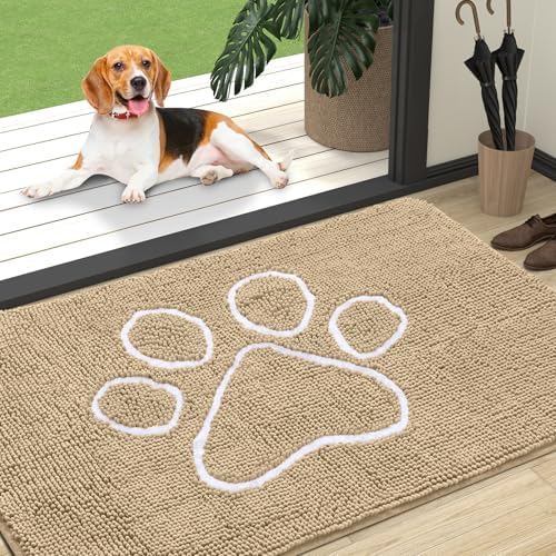 OLANLY Dog Door Mat for Muddy Paws 47x32, Paw Print Design Chenille Mud Mat by OLANLY