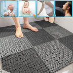 12 Pack 12" x 12" Interlocking Rubber Bathroom Flooring Tiles Non-Slip Splicing - Image 6