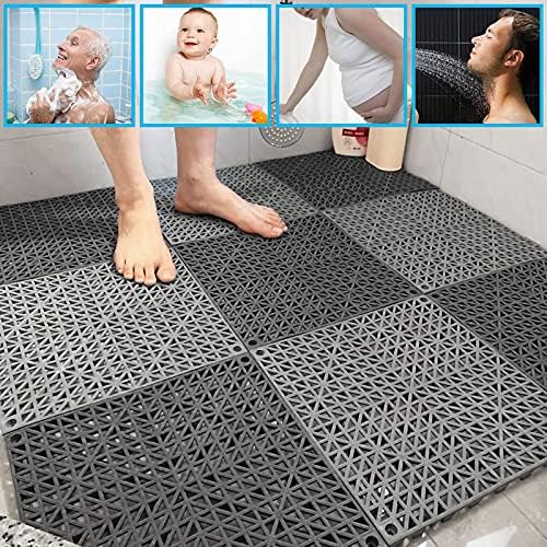 12 Pack 12" x 12" Interlocking Rubber Bathroom Flooring Tiles Non-Slip Splicing - Image 6