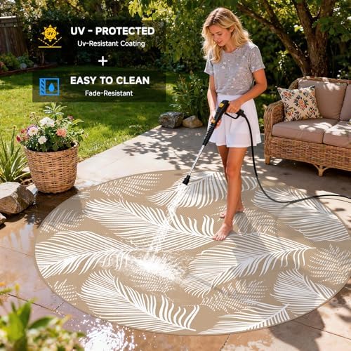 Pauwer Waterproof Outdoor Rug 8ft, Plastic Straw Patio Rug, Leaf Brown - Image 4