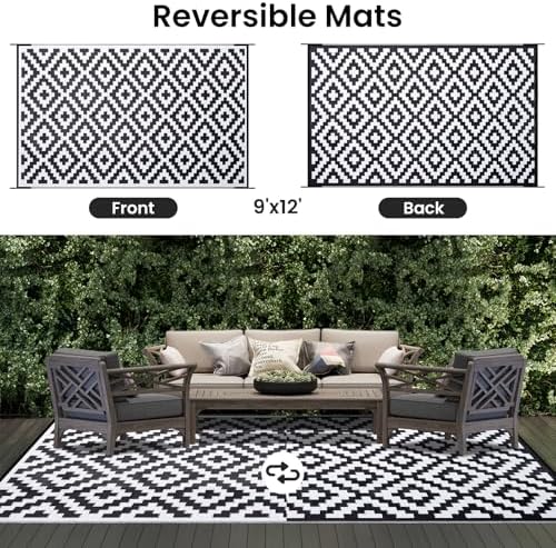 Smiry Outdoor Rug 9x12 ft Waterproof Reversible Boho Mat - Image 3