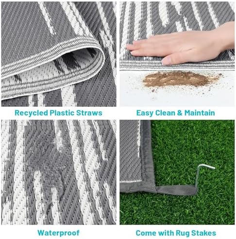 HEBE Outdoor Rug Waterproof 5'x8', Striped Reversible Plastic Patio Rug - Image 4