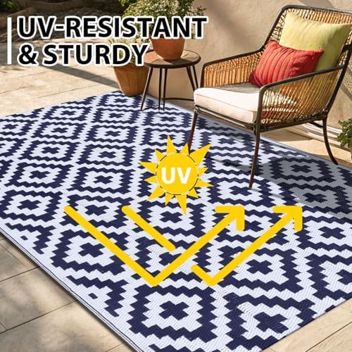 Smiry Outdoor Rug 4x6 ft Waterproof Reversible Boho Mat - Image 4