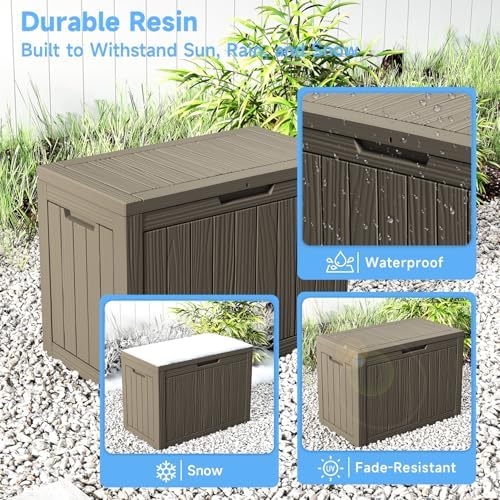 55 Gal Outdoor Storage Box Waterproof Lockable Deck Box Grey - Image 4