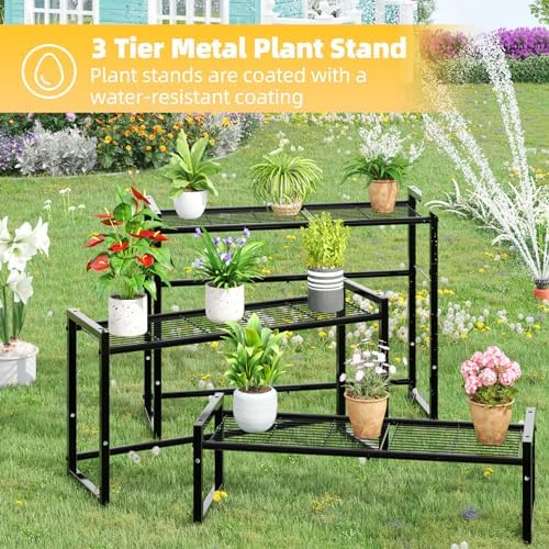 Simple Trending 3 Tier Metal Plant Stand Outdoor Indoor Waterproof, Stackable - Image 4
