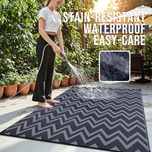 OLANLY Outdoor Rug 8x10 ft Waterproof Reversible Chevron Mat - Image 3