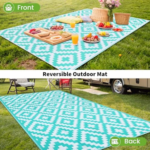 Smiry Outdoor Rug 4x6 ft Waterproof Reversible Boho Mat - Image 6