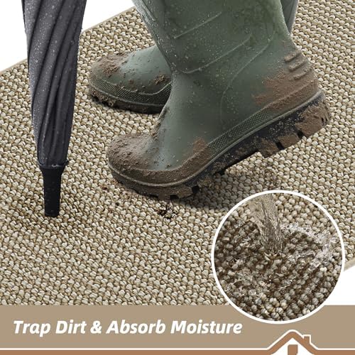 BEQHAUSE Dirt Trapper Door Mat 24" x 36" Half Circle Non Slip, Light Beige - Image 3