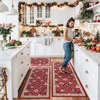 3-Piece Plaid Christmas Decorations Kitchen Rugs Set: Washable Non-Slip Kitchen - Image 3