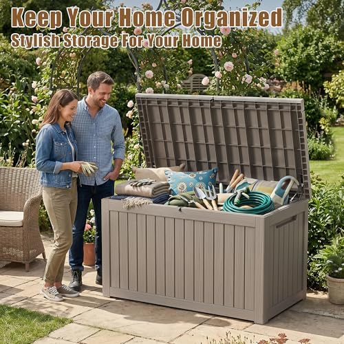 360 Gallon Outdoor Storage Box, Large Deck Box, Patio Tool Storage Bin - Image 4