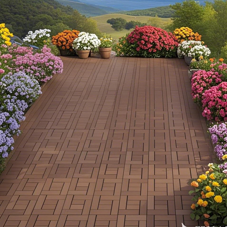 44-Pack Interlocking PP Deck Tiles, All-Weather Anti-Slip Patio Tiles by GDFStudio