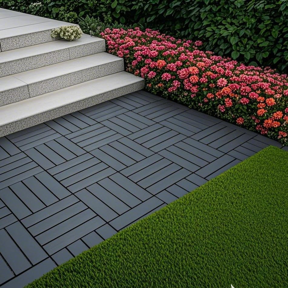 44-Pack Interlocking PP Deck Tiles, All-Weather Anti-Slip Patio Tiles by GDFStudio