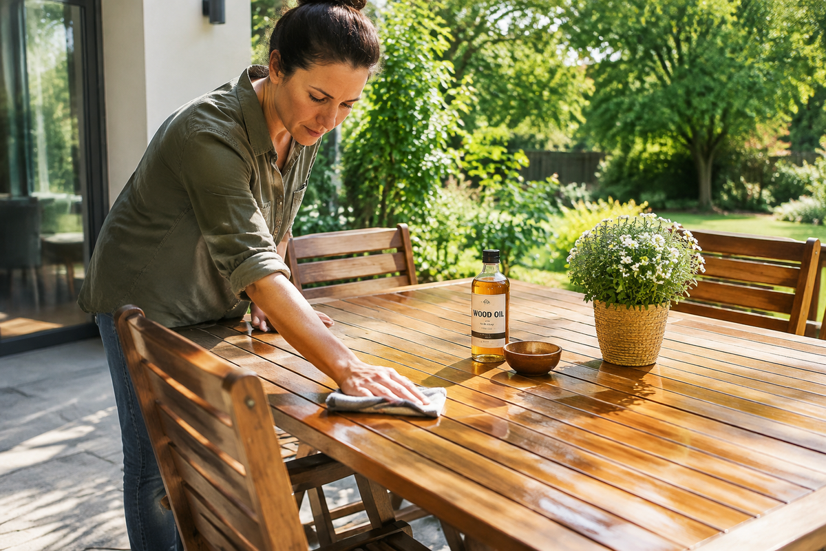 Outdoor fabric and teak furniture materials